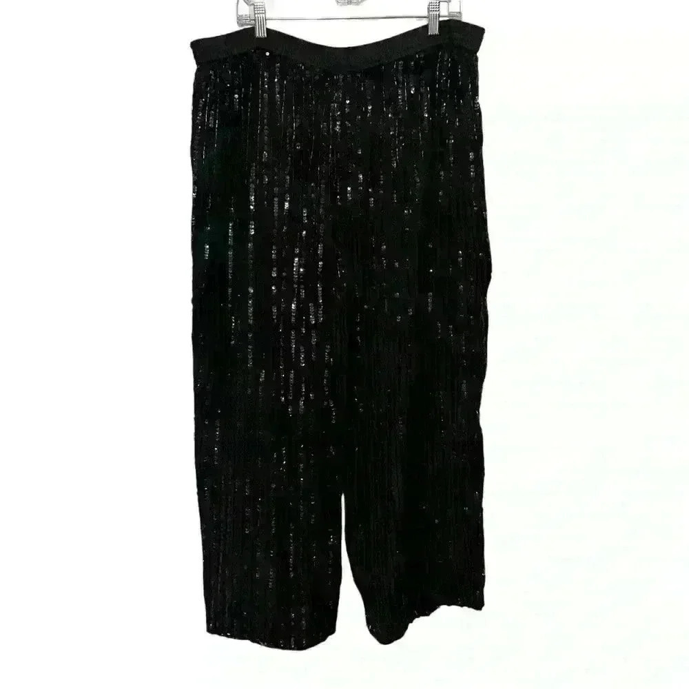 Midnight Run Sequin 100% silk Black pants Vintage 80’s Shimmer Wide Leg - Picture 2 of 11
